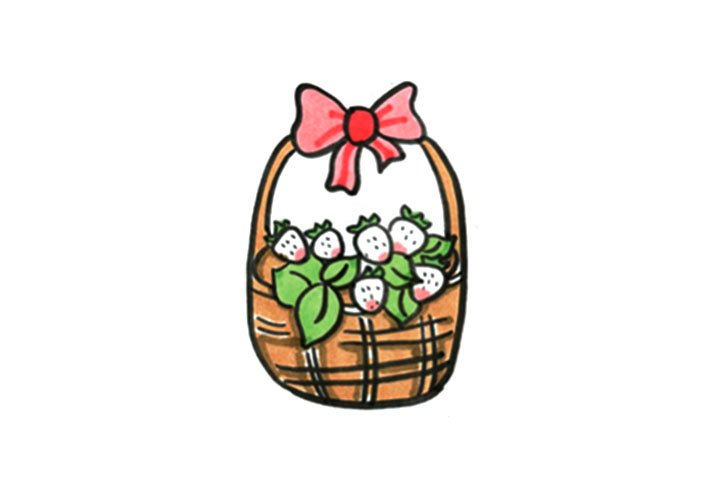 草莓篮子简笔画画法步骤