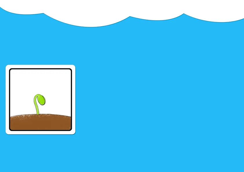 步骤2：然后我们在正方形画纸上画出种子破土的状态，并把画好的效果粘贴到蓝色卡纸上。