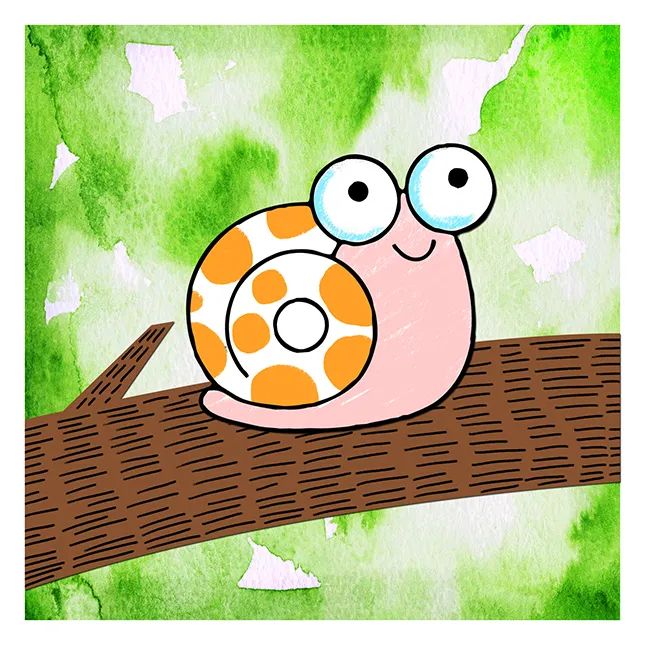 步骤3：接下来我们把画好的蜗牛剪下，并粘贴到画面里的树枝上。