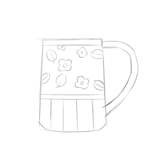 步骤1：首先我们在素描纸上绘制出杯子的铅笔草图。