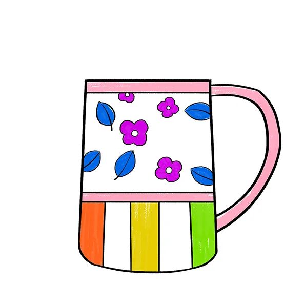 步骤3：然后我们马克笔或油画棒给杯子上色。