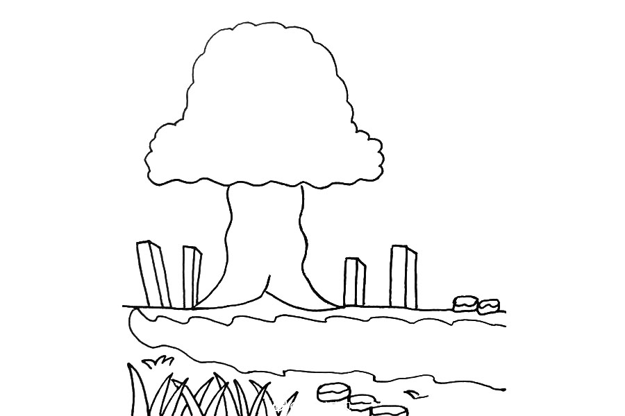 步骤4：画出小草和木桩。