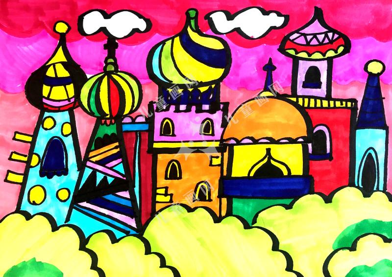 五彩城堡创意画作品