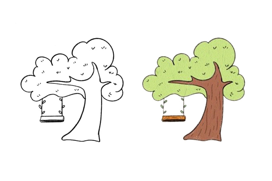 植树节简笔画 九张漂亮的大树简笔画-图9