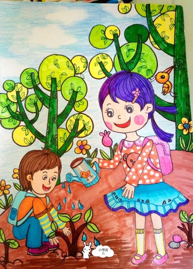 3.12植树节创意儿童绘画素材-图1