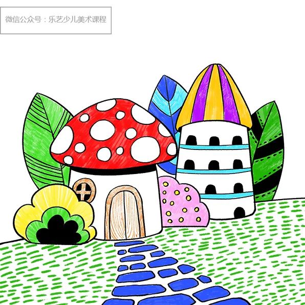 步骤3：然后用马克笔和油画棒给画面的不同部位进行上色，色彩方面可以尝试自己设计配色。