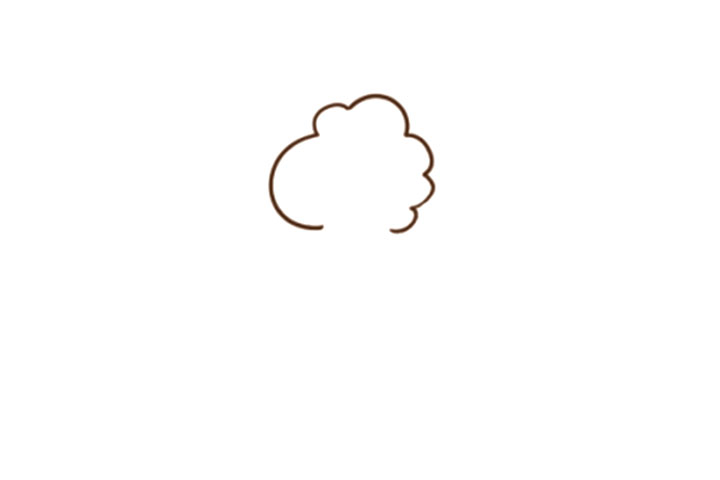 步骤1：画出头部的轮廓，后边的鬃毛像云朵。