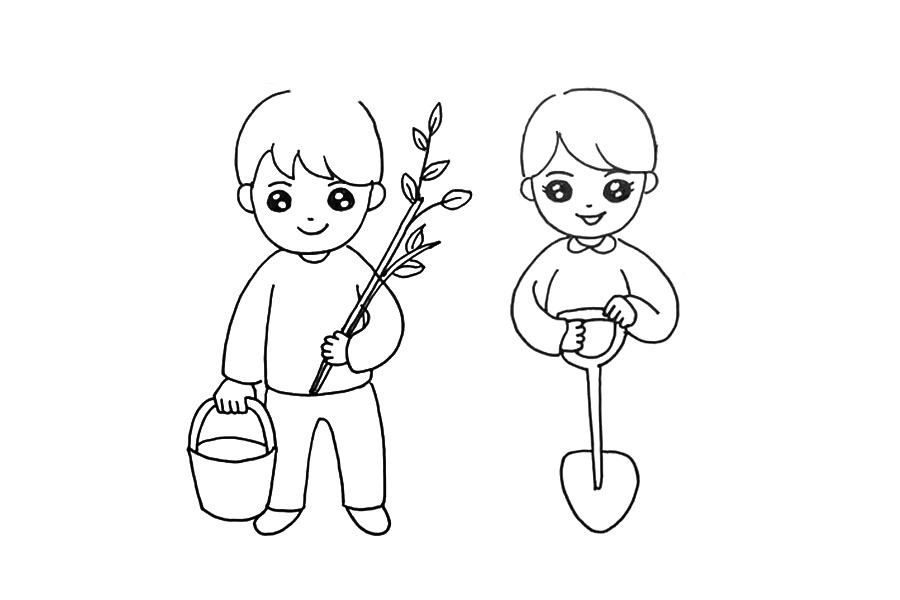 植树节主题简笔画 一起植树-图5