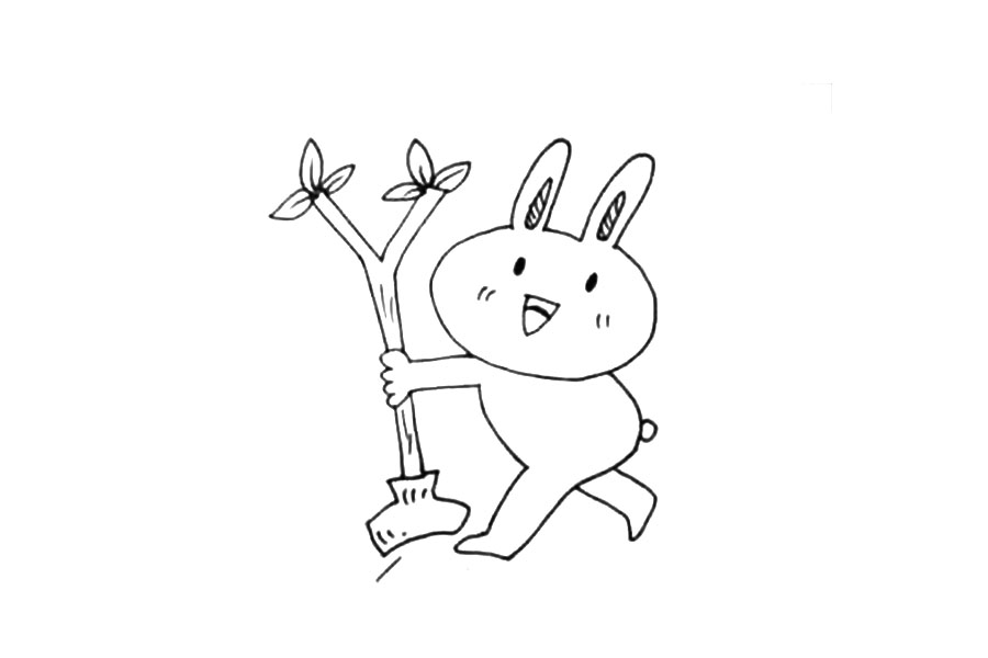 植树节主题简笔画 植树的小兔子-图3