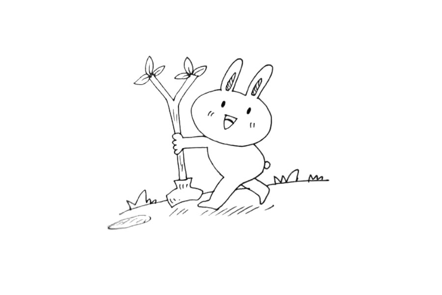 植树节主题简笔画 植树的小兔子-图4