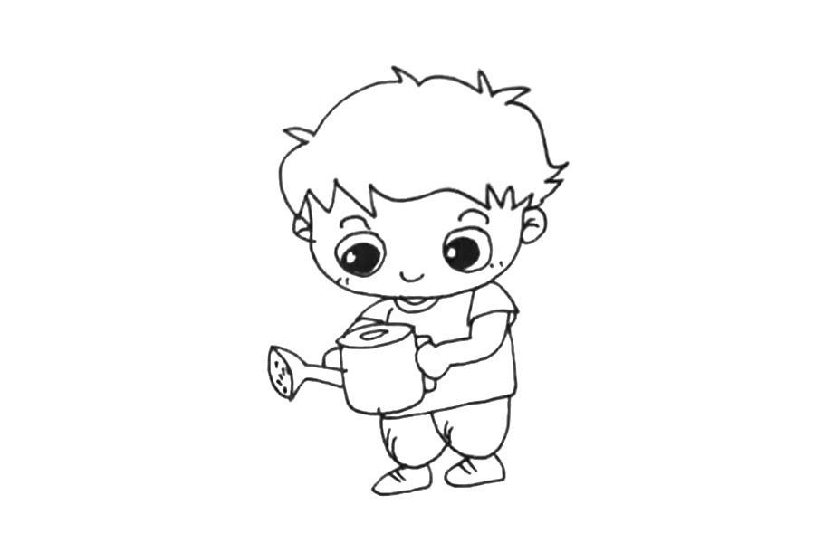 植树节主题简笔画 给小树浇水-图4