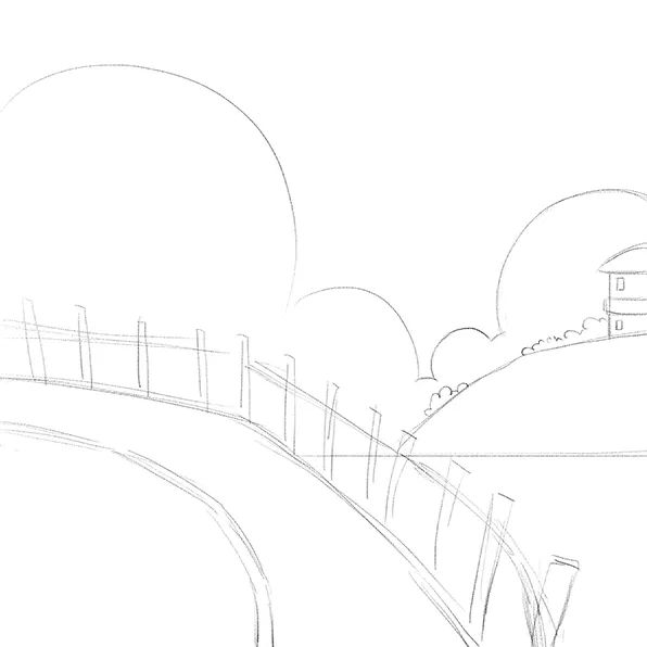 步骤1：首先我们铅笔勾勒草图，安排各个元素在画面中的位置和大小。