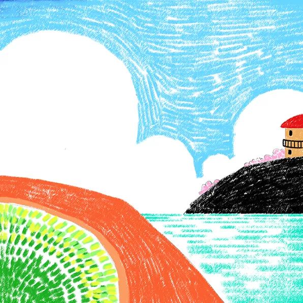 步骤4：然后，我们继续完成健身步道和草坪的上色，注意笔触的跟着物体变化。