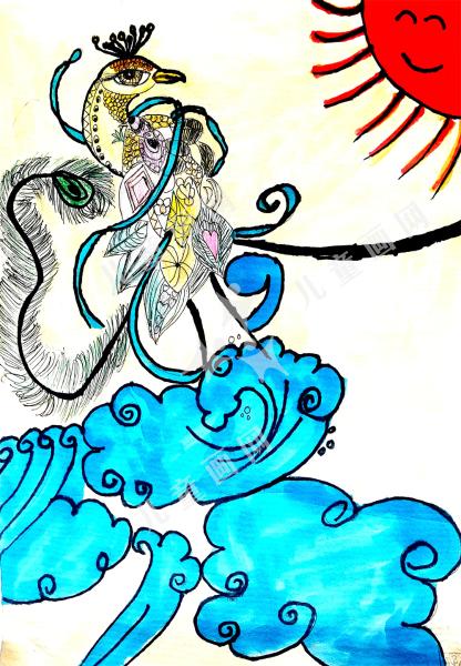 丹凤朝阳儿童风景画