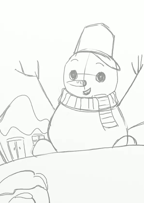 步骤5：任何时候加大眼睛，都是卖萌利器，嘴角上扬，是好心情的法宝，经过调整小雪人开心多了。