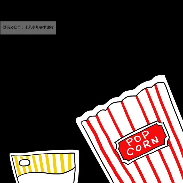 步骤3：接着我们把画好的爆米花纸杯剪下（留白边），并将其粘贴到正方形黑色卡纸上。