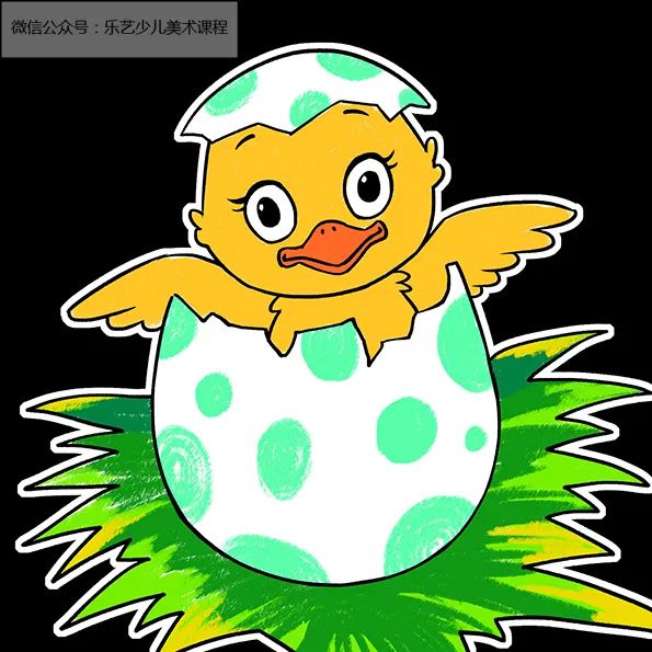 步骤4：这个步骤我们把涂色后的小鸭剪下并粘贴到黑色卡纸上。