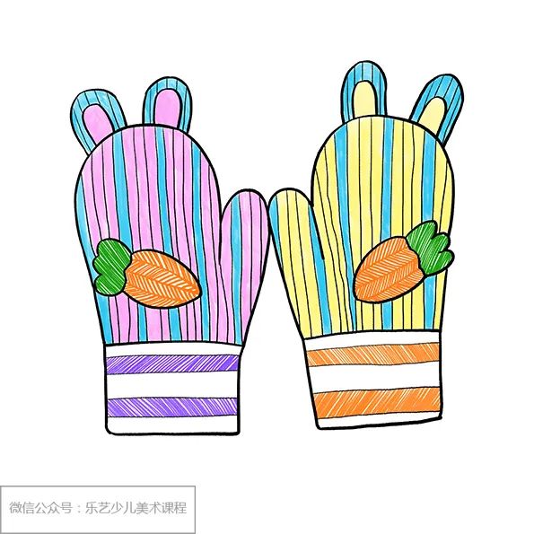 步骤3：然后我们用马克笔开始给手套上色，这里我们可以根据自己的喜好，选择不同的配色方案。