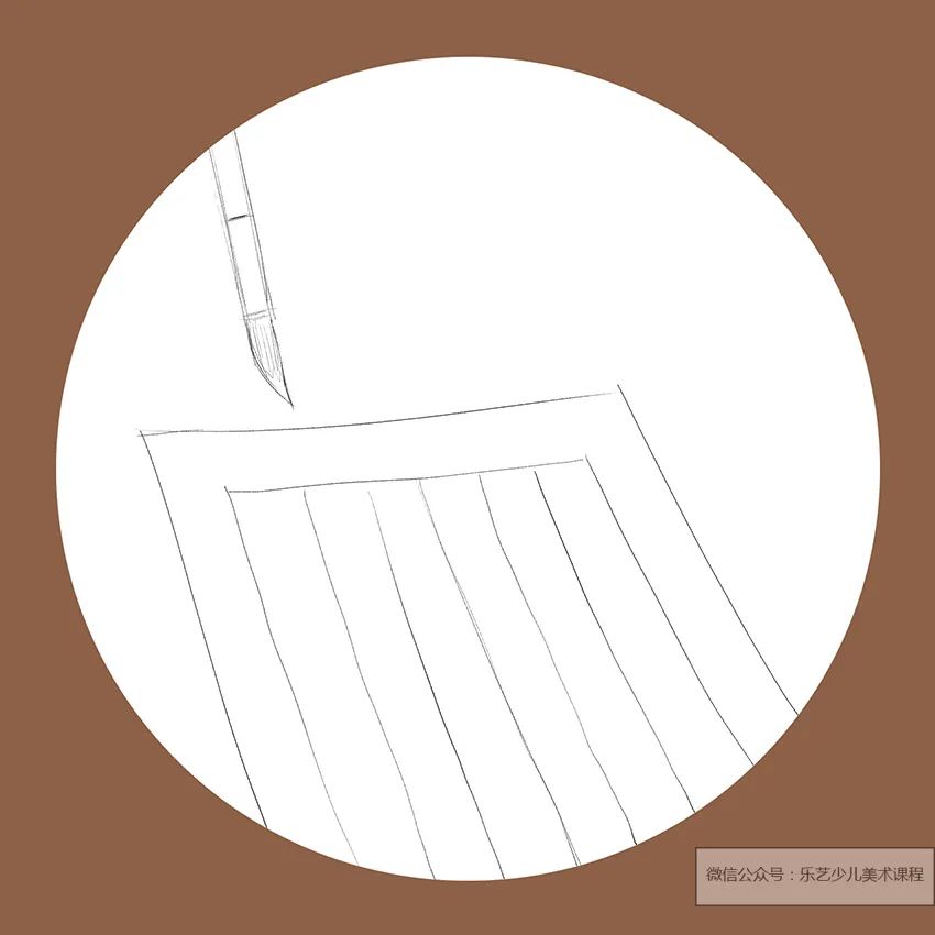 步骤1：首先我们用铅笔勾勒出信笺和毛笔的轮廓。