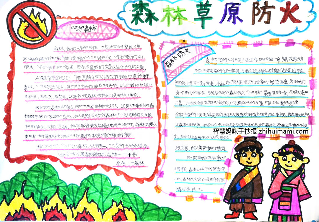 步骤2：作品简介:对于生活在康巴高原的孩子。我们的民族衣服不仅漂亮，还有我们这里的自然环境也非常的漂亮。这里有随处可见的森林，还有随处可见的草原。自然风景非常优美。如果发生火灾，这里将失去美丽可爱的样子。所以我们要呵护我们的森林，做好森林草原的防火。