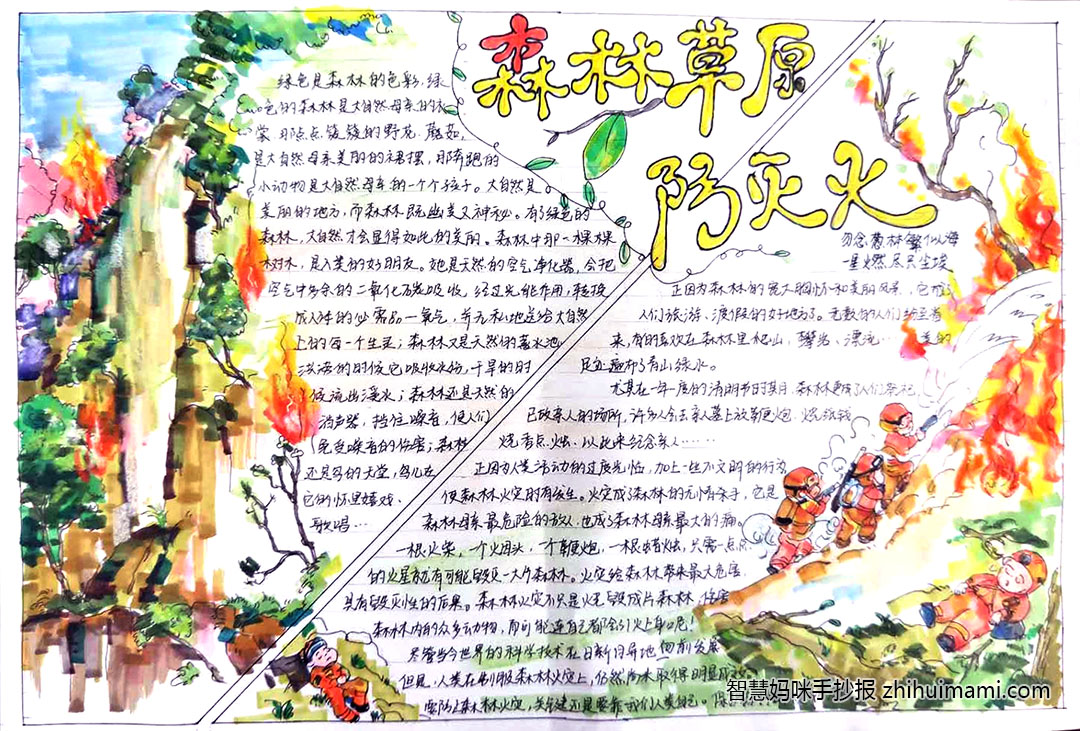 步骤4：《森林草原防灭火》作品简介:防森林灭火，关键还要靠我们自己。保护森林草原是我们的责任。