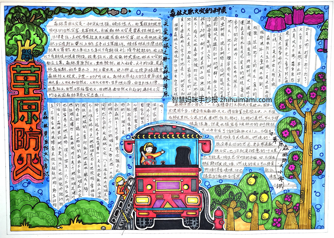 步骤1：《草原防火》作品简介:火会使森林植被化为乌有，火也会让人们失去宝贵的生命！所以森林防火，人人有责！森林防火贵在预防！