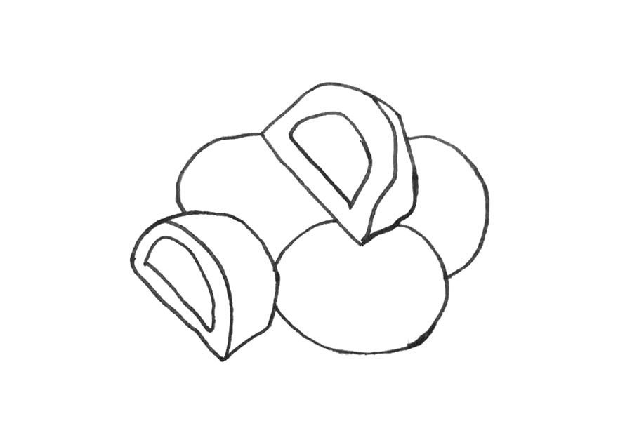 步骤3：在两半之间画出遮挡的整个的青团。