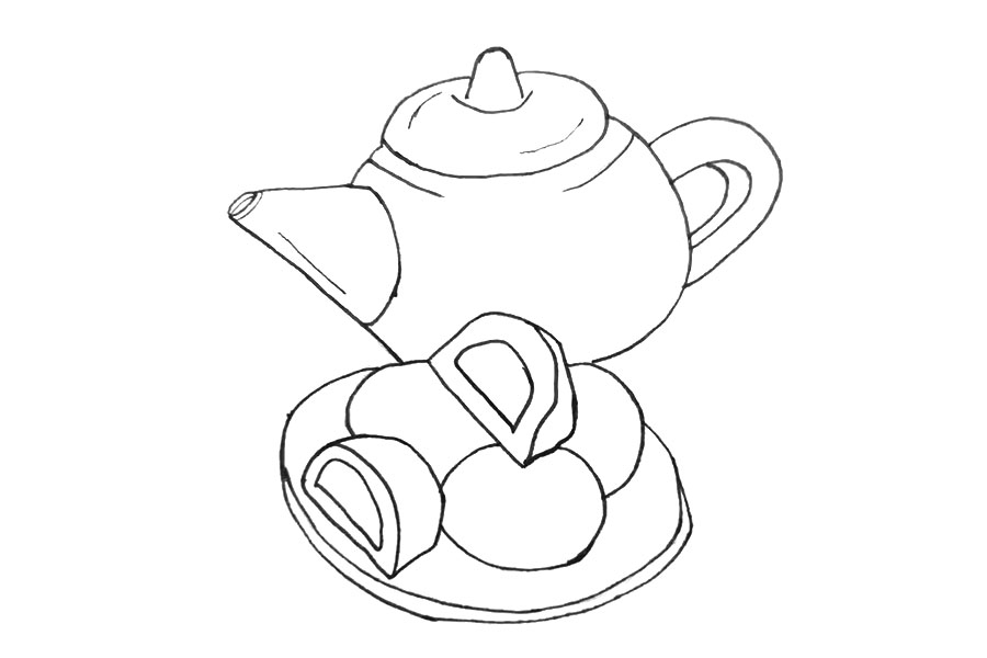 步骤5：在青团后方画出茶壶。