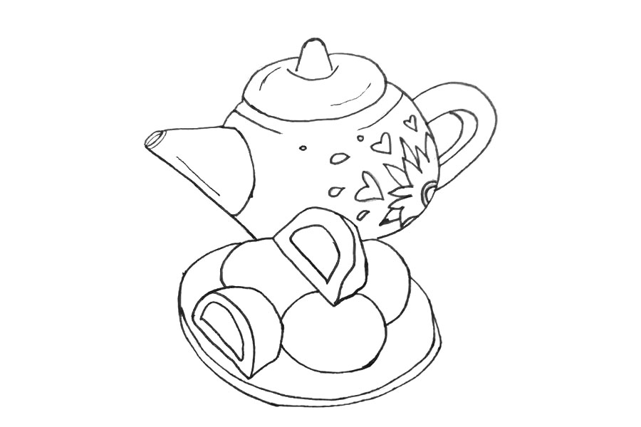 步骤6：给茶壶画出漂亮的装饰。