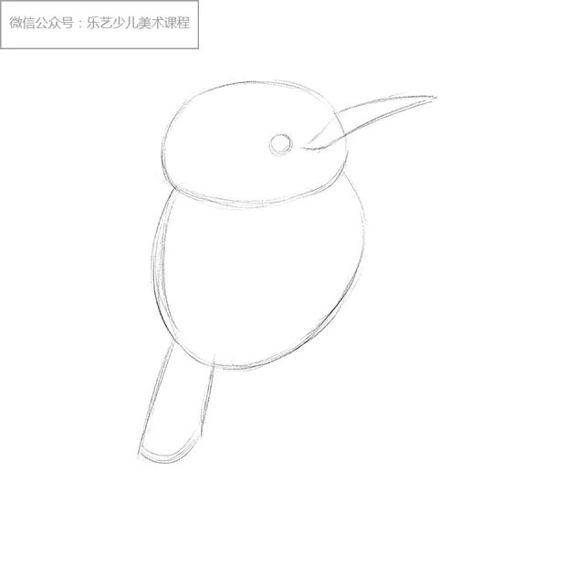 步骤1：首先我们在正方形画纸上用铅笔勾勒出  小鸟的基本形。