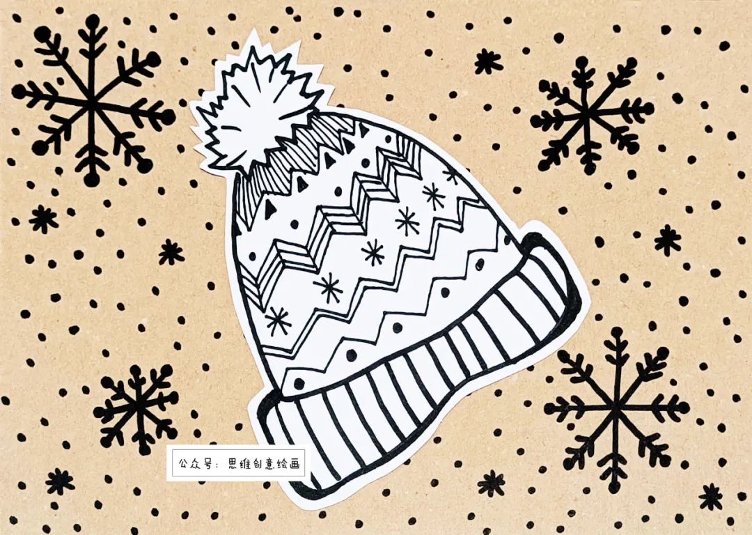 步骤2：在素描纸上画上帽子，  剪下贴到背景上