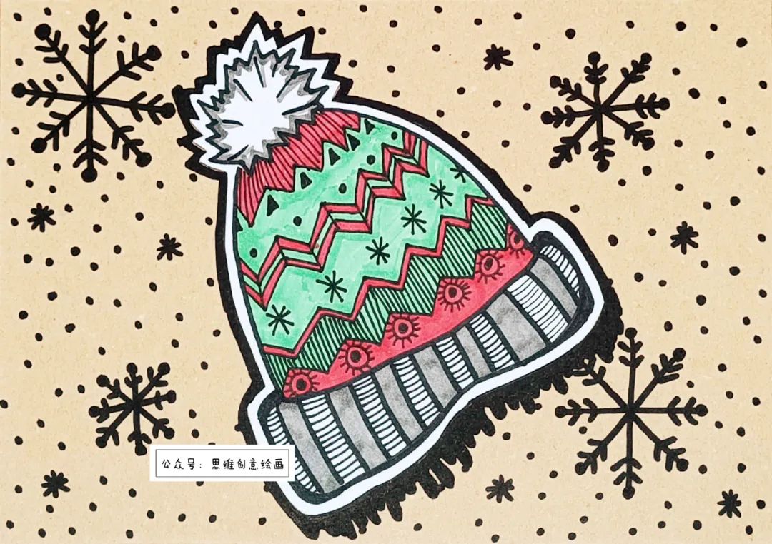 线描帽子儿童画优秀作品