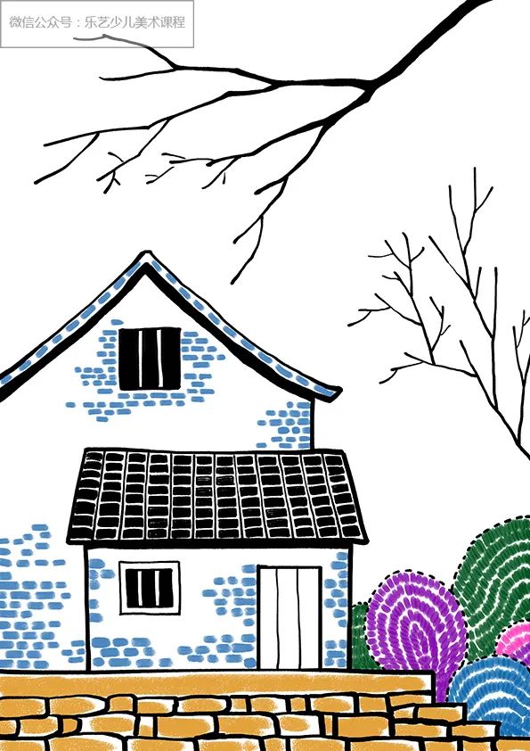 步骤3：用油画棒或马克笔开始给画面上色。