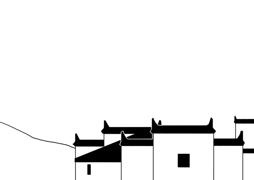 步骤2：用勾线笔画出建筑和山坡的线稿。