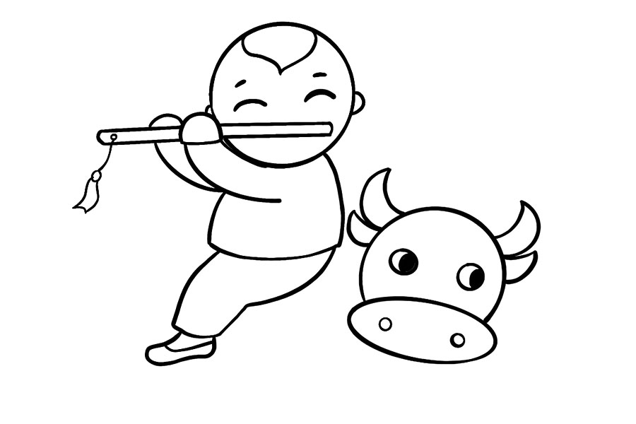 清明节简笔画牧童骑黄牛 所见诗配画-图4