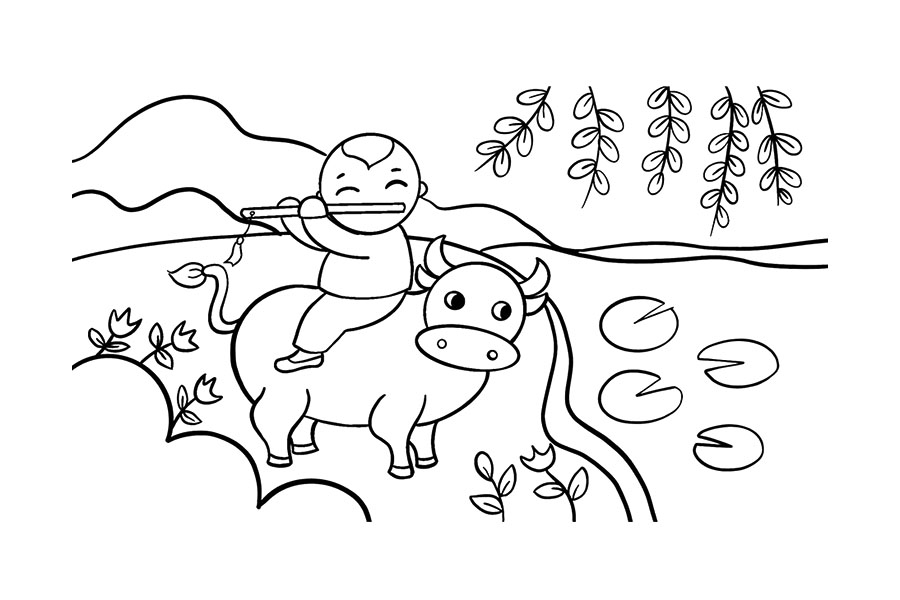 清明节简笔画牧童骑黄牛 所见诗配画-图9