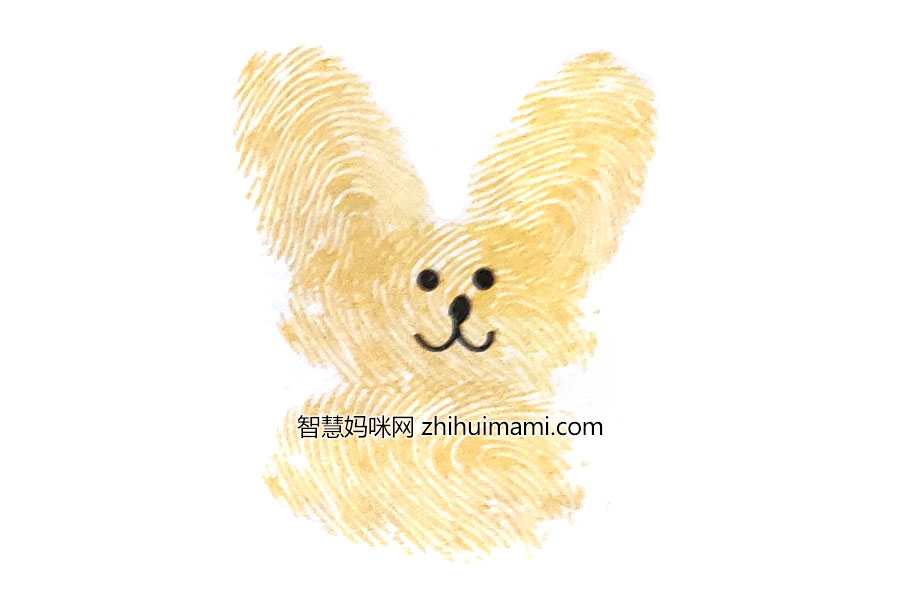 步骤3：画上眼睛、鼻子和三瓣嘴。