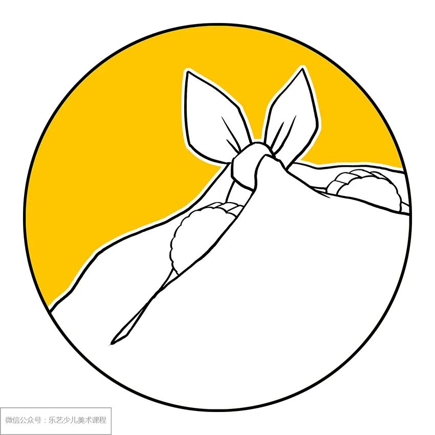 步骤2：按照黄色圆形卡纸的大小，在素描纸上画出包袱以及从包袱缝隙里露出的月饼。