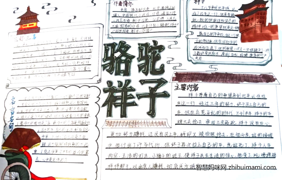 初一骆驼祥子手抄报绘画一等奖（9张）-图8