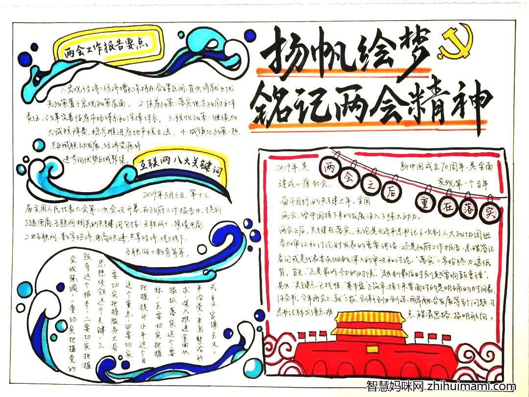 杨帆绘梦铭记两会主题手抄报漂亮-图2