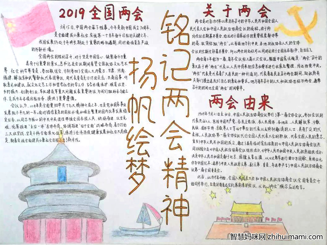 杨帆绘梦铭记两会主题手抄报漂亮-图6