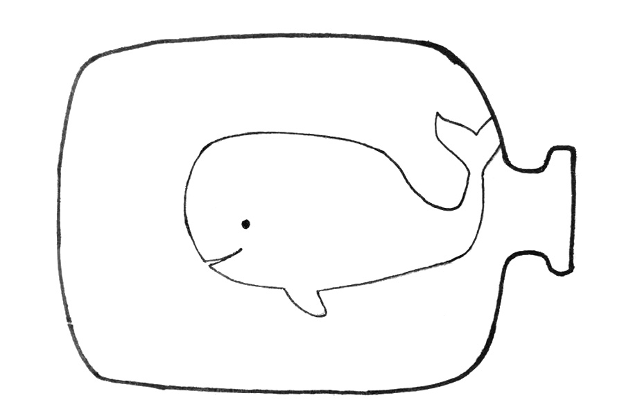步骤2：在瓶子里画出一只大大的鲸鱼。