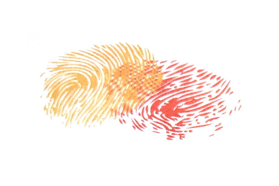 步骤1：伸出食指蘸取颜料，按出老虎的脑袋和身子。