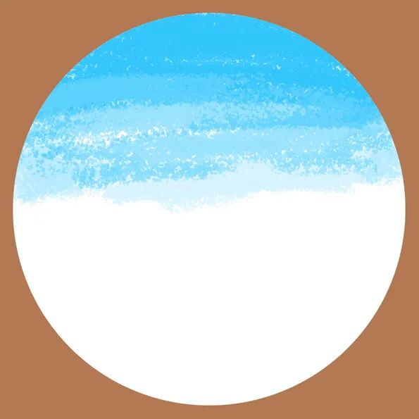 步骤1：首先我们用水粉颜料在画纸上，画出蓝色渐变的天空，然后从画纸上剪一个圆形下来，如上图。
