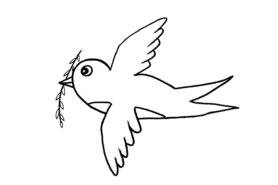 步骤6：在腹部画出一条弧线和嘴中的柳枝。