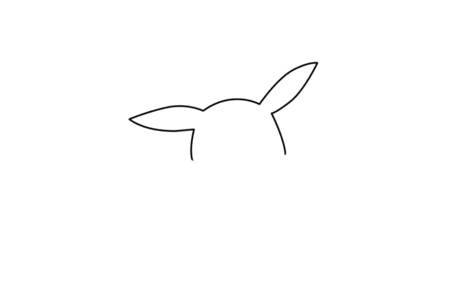 步骤1：画出皮卡丘圆圆的头和两只长长的耳朵。