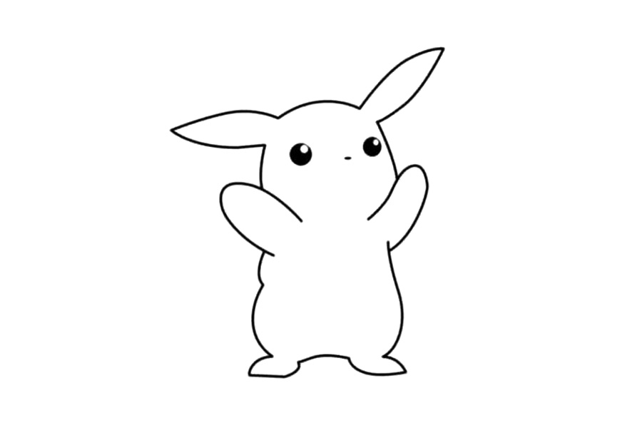 步骤4：画出皮卡丘的身体和短小的脚丫。