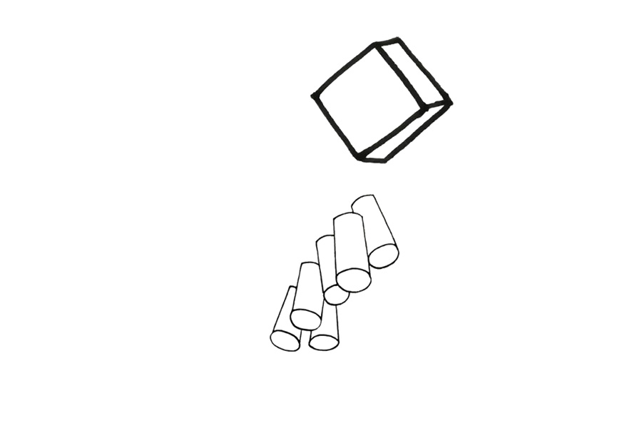 步骤4：把圆柱形按照一定的顺序排列起来，注意遮挡关系。