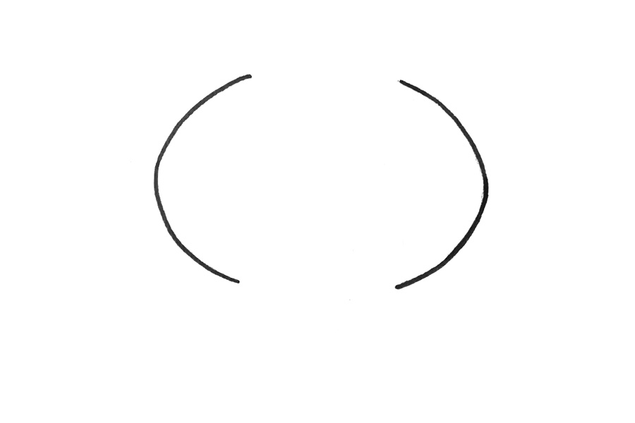 步骤1：先画一个不封口的椭圆形，像一对大括号。