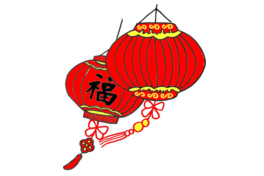 大红灯笼怎么画